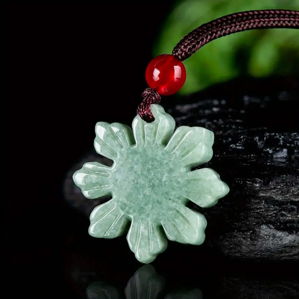 Jade Filipino Sun Pendant Necklace Braided Rope - Natural Stone, Philippine Sun - Picture 5 of 7